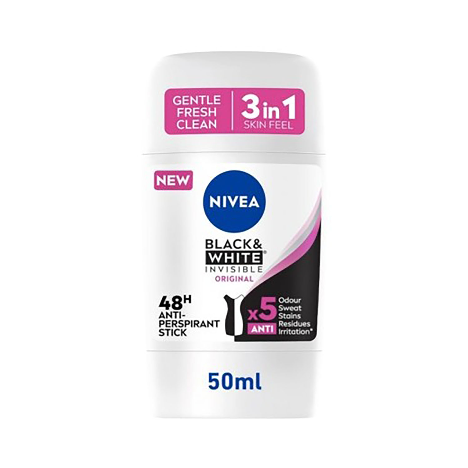 9005800352275 Nivea Deo Stick Black and White Invisible Clear 50ml - Image 1