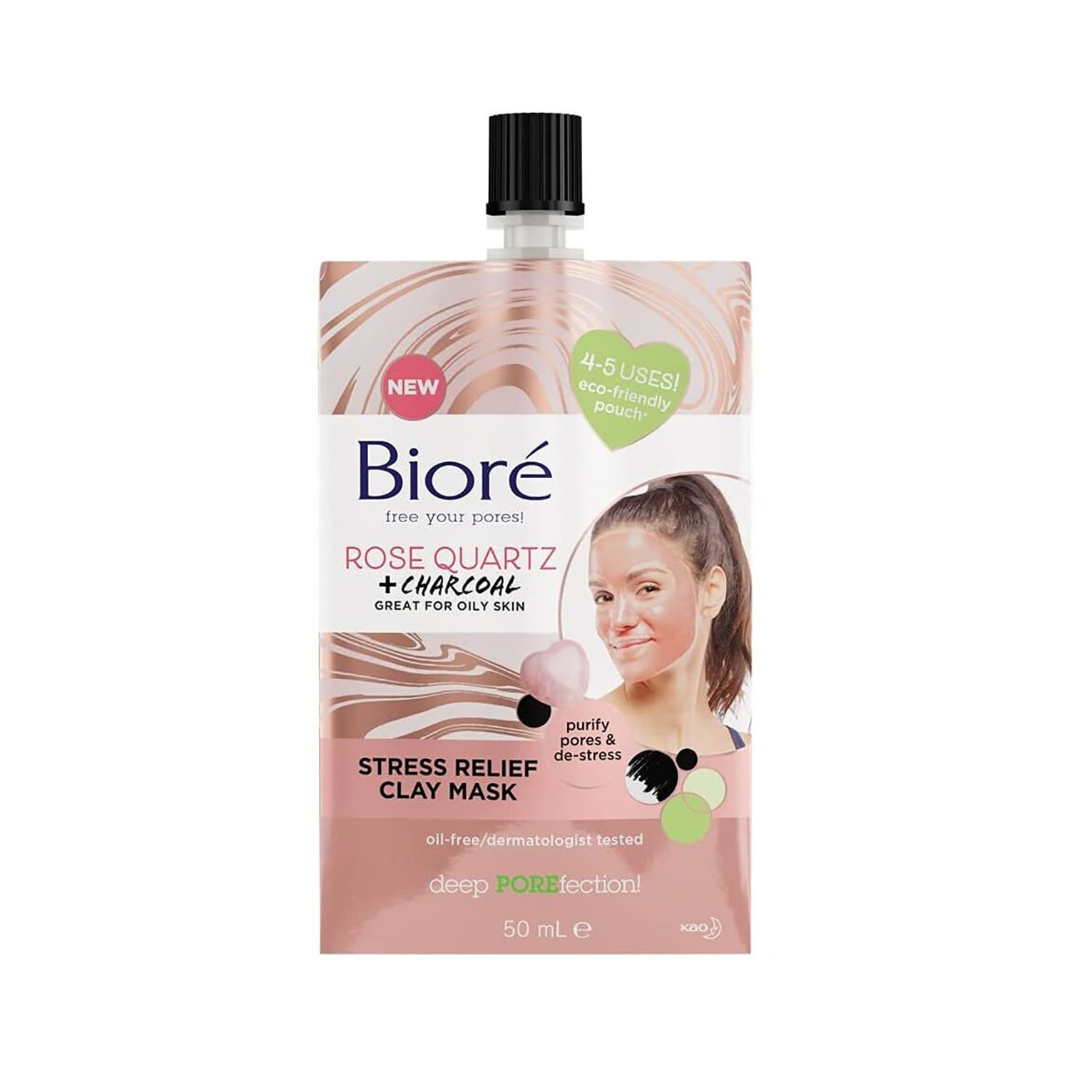 5017634264185 Biore Rose Quartz & Charcoal Face Mask 50ml - Image 1