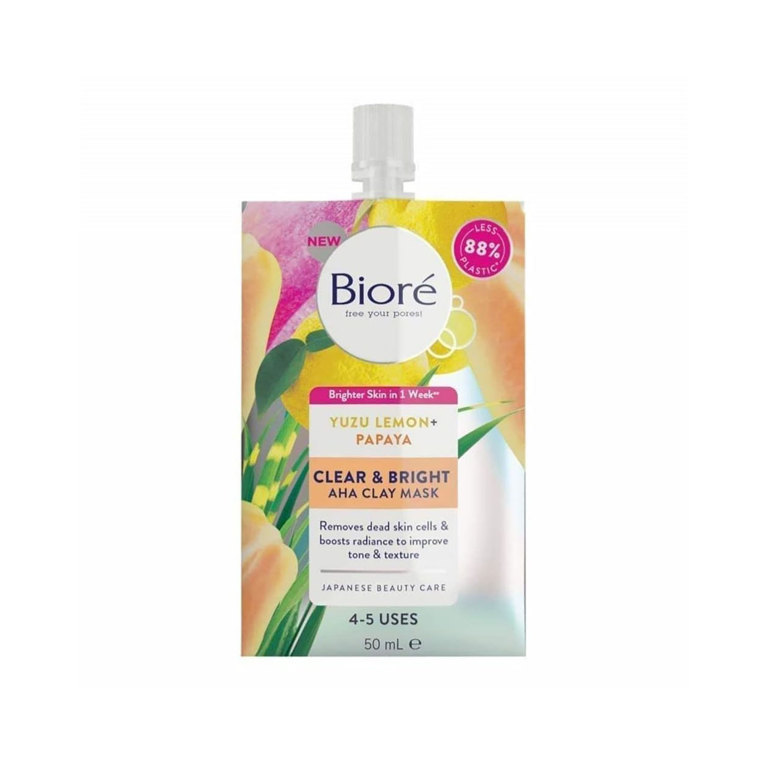 5017634271091 Biore Clay Face Mask Clear & Bright AHA Yuzu Lemon & Papaya 50ml - Image 1