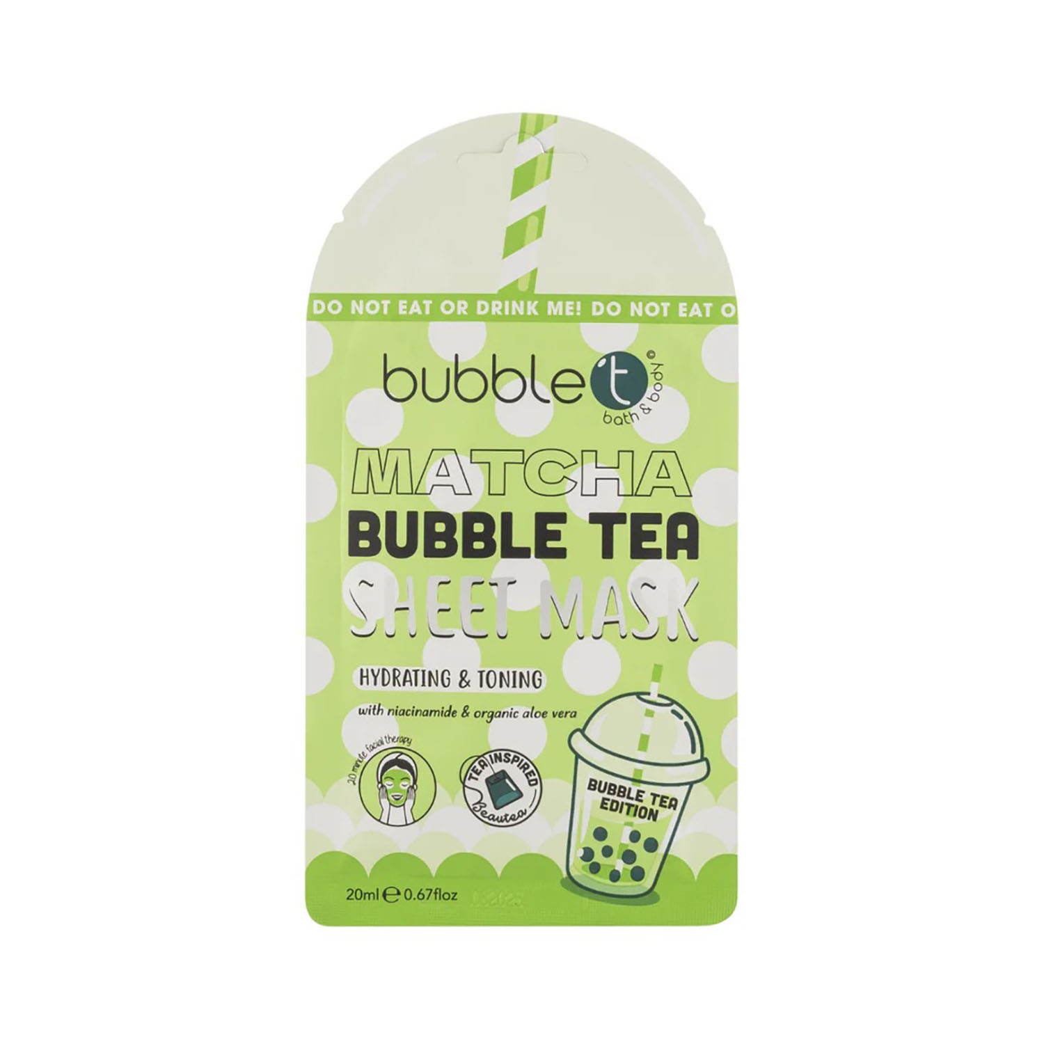 5060591035725 Bubble T Sheet Mask Hydrating & Toning Matcha 20ml - Image 1